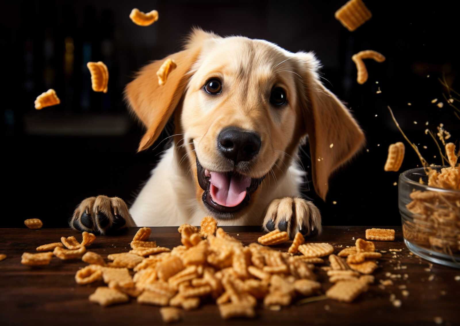 Dog eating peanuts